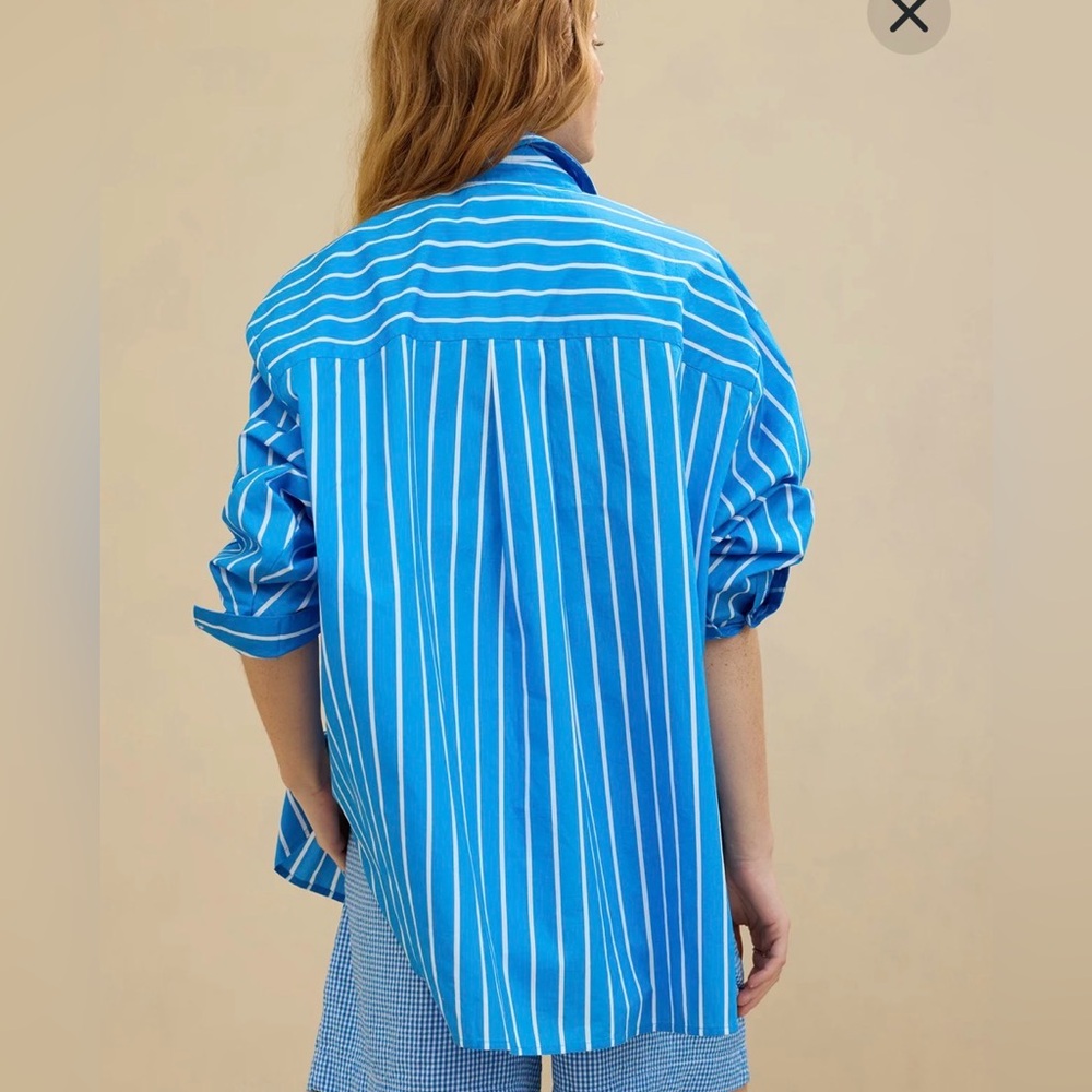 NWT Aerie Good Day Button Down Shirt Large Striped Cotton Poplin Oversized Boxy - Picture 8 of 9